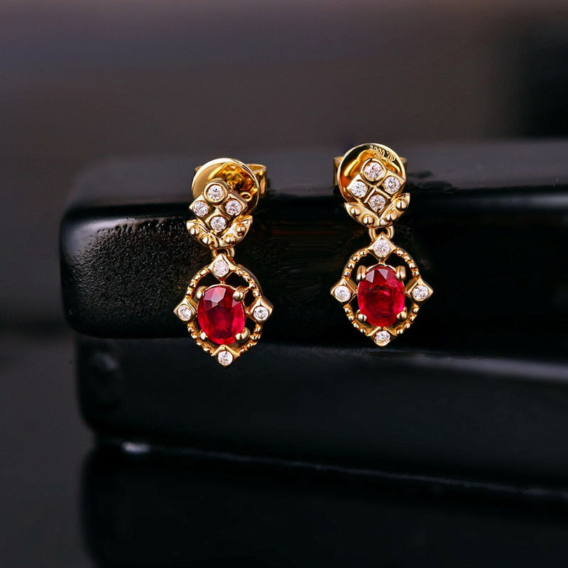 14kt Gold Ruby & Diamond Drop Earrings for Her