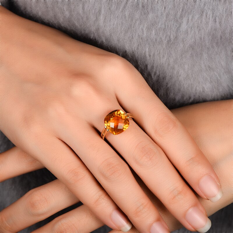 14k Yellow Gold Natural Citrine Cushion Ring for women