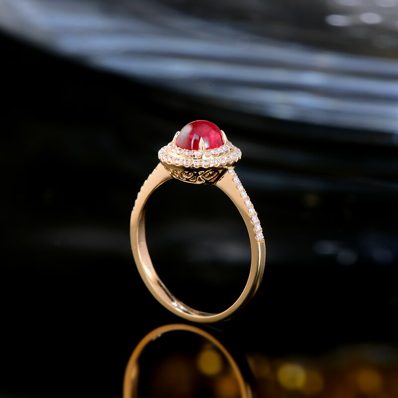 14kt Yellow Gold Ruby and Diamond Halo Engagement Ring for Her