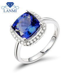 18K White Gold Tanzanite and Diamond Cushion Cut Ring for Women