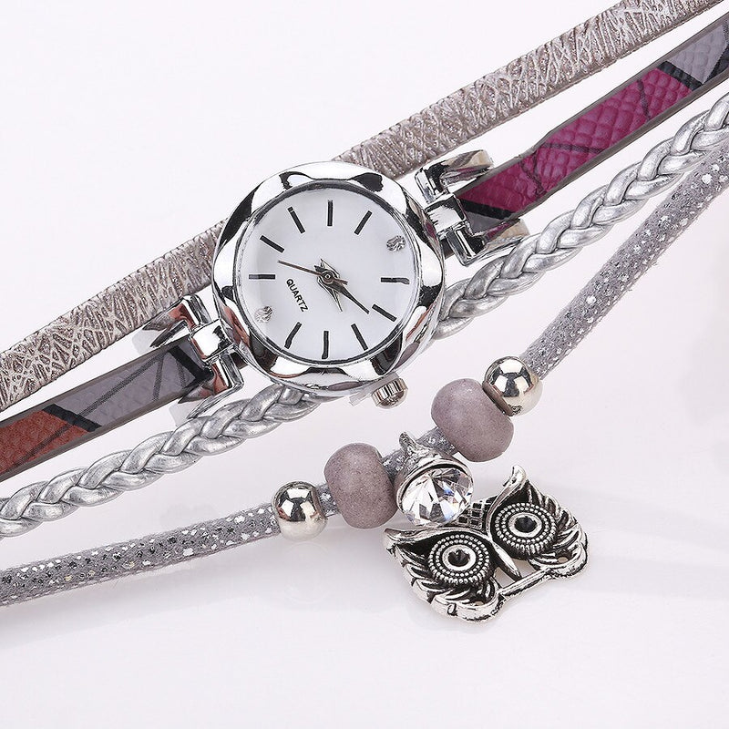 Fashion Analog Quartz Owl Pendant Bracelet Watch