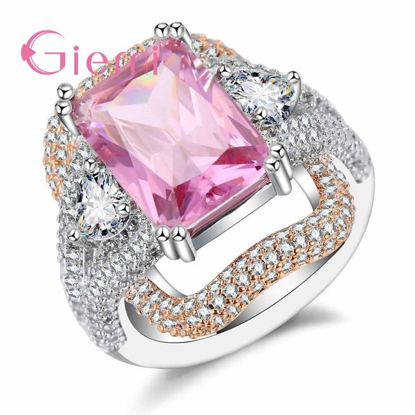 Sterling Silver Pink Square Austrian Crystal Ring for Femme