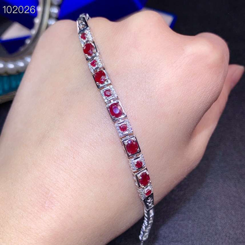 925 Sterling Silver Exquisite Red Ruby Gemstone Bracelet