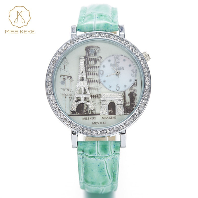 Relojes Mujer Miss Keke Clay Cute 3d Mini World Eiffel Tower Clock Womans Watches Ladies Women Montre Femme Wristwatches 1309