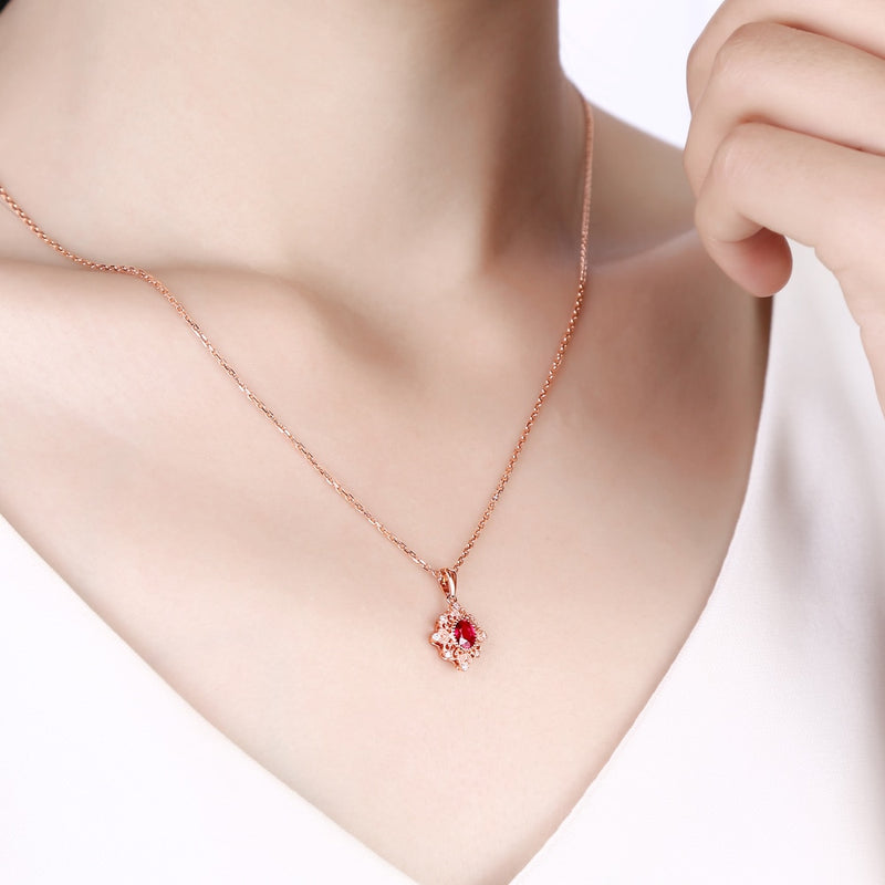 18k Rose Gold 0.52ct Ruby and Diamond Engagement Pendant for Women