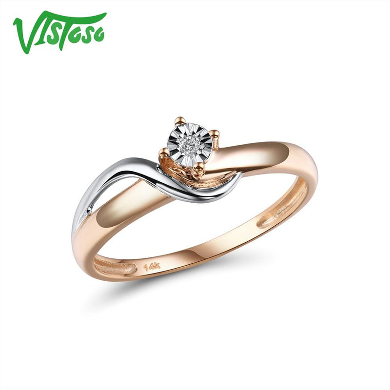 VISTOSO Pure 14K 585 Two-Tone Gold Sparkling Illusion-Set Miracle Plate Diamond Ring