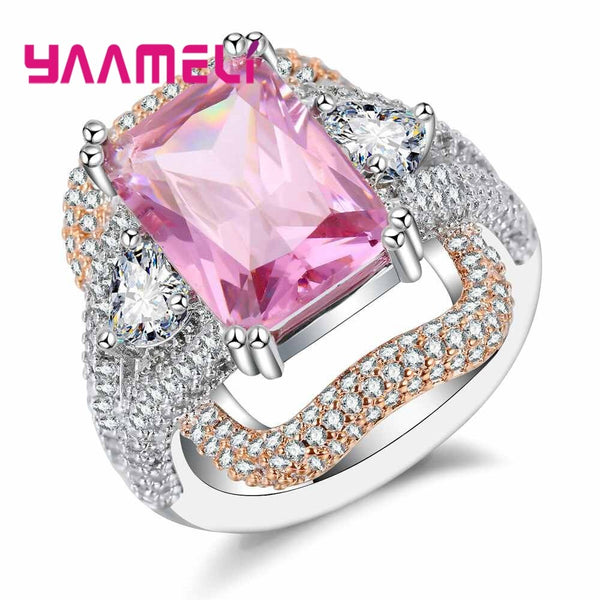 925 Sterling Silver Pink CZ Ring for Women