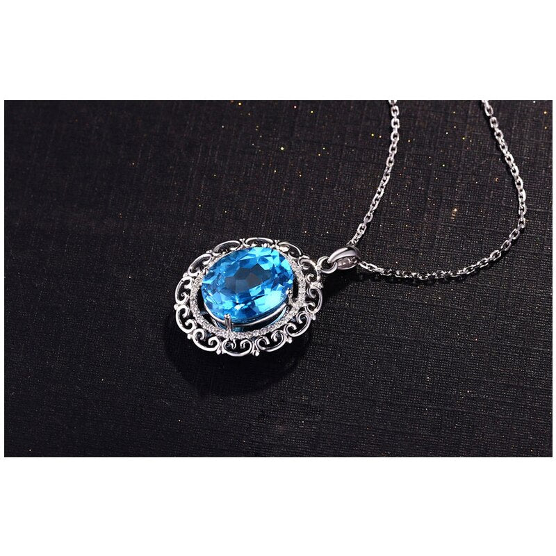 White Gold 6.29ct Swiss Blue Topaz Diamond Pendant for Women