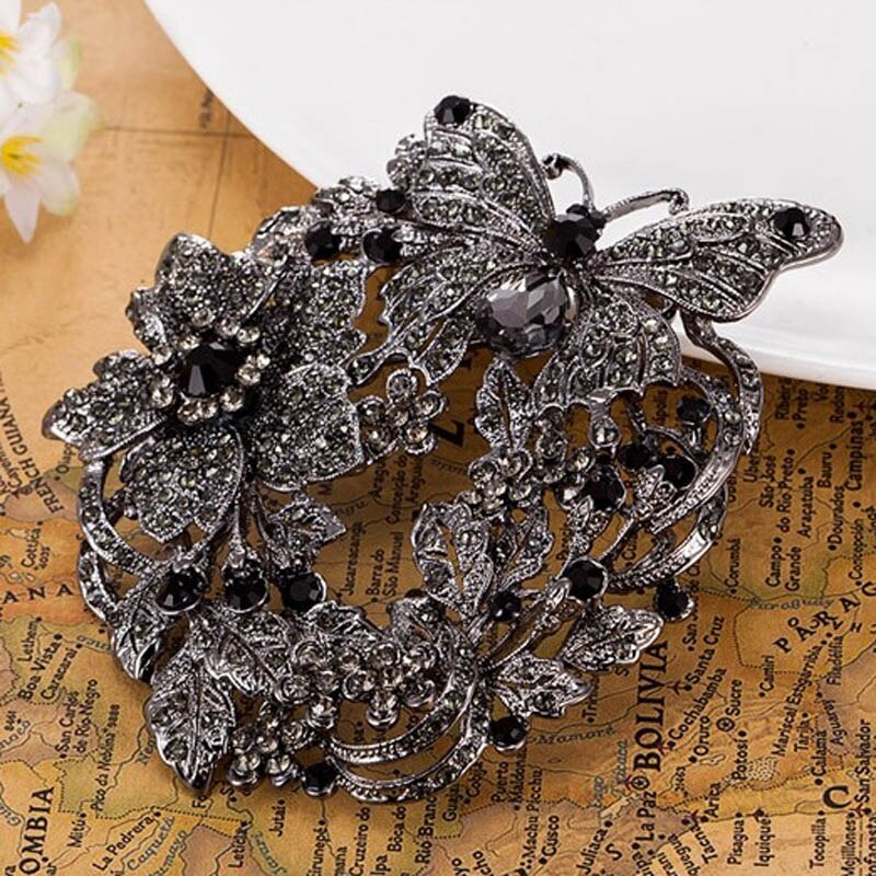 Silver Big Crystal Butterfly Brooch For Women