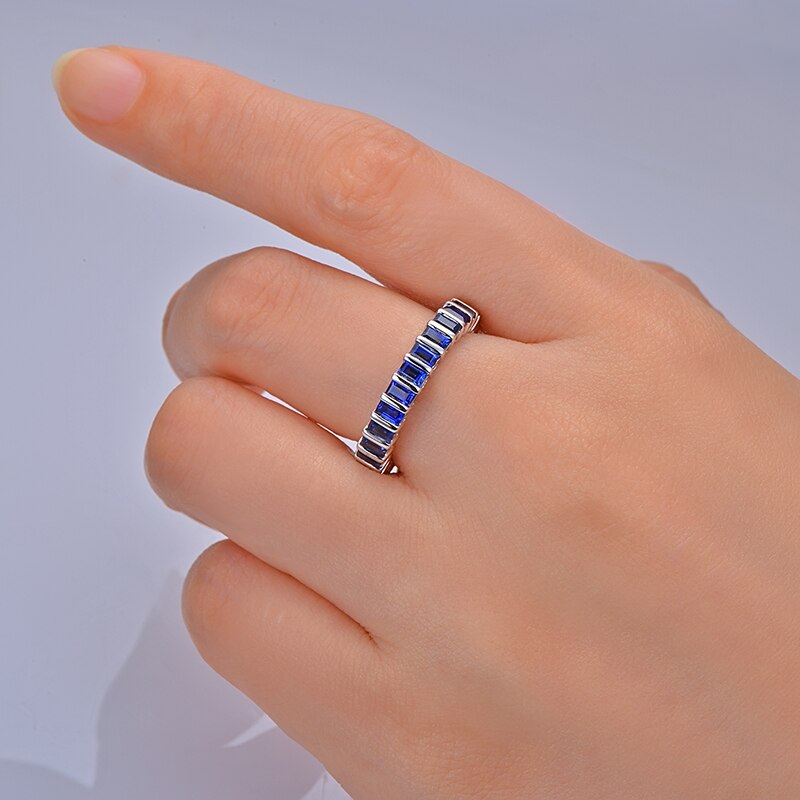 14k White Gold 2.76ct Baguette Cut Blue Sapphire Wedding Band for Women