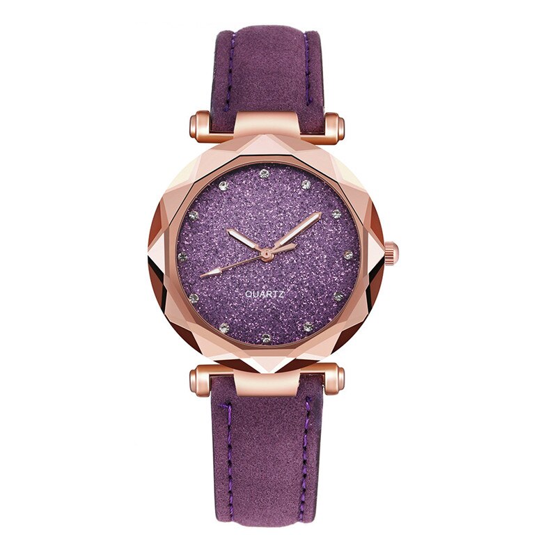 Casual Ladies Starry Sky Rhinestone Leather Band Watch