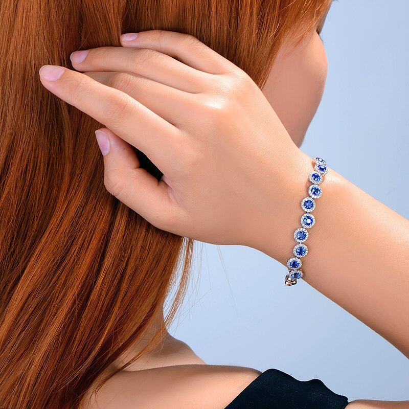 Sterling Silver 4.23ctw Sapphire and Diamond Bracelet for Women