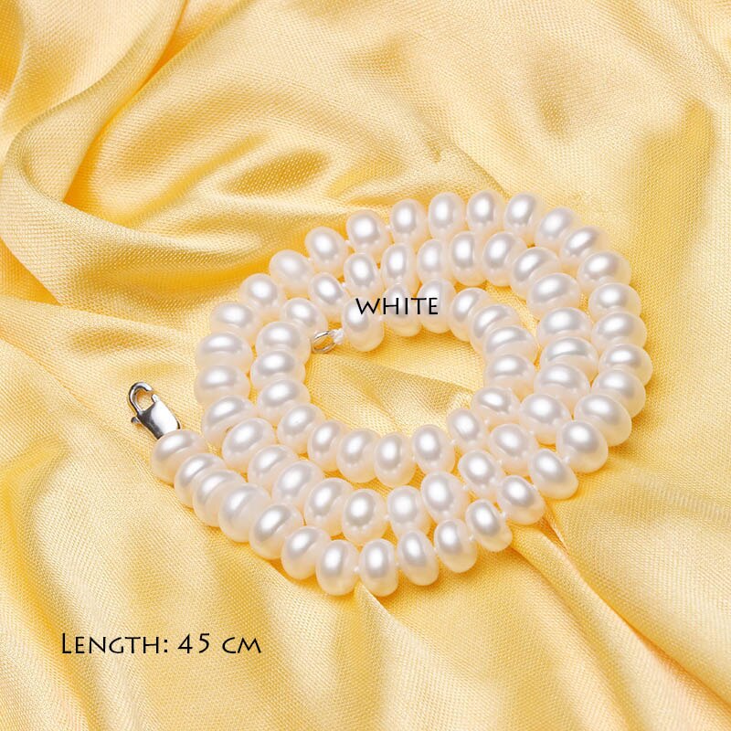 Sterling Silver 8-9mm Natural Pearl Necklace for Women