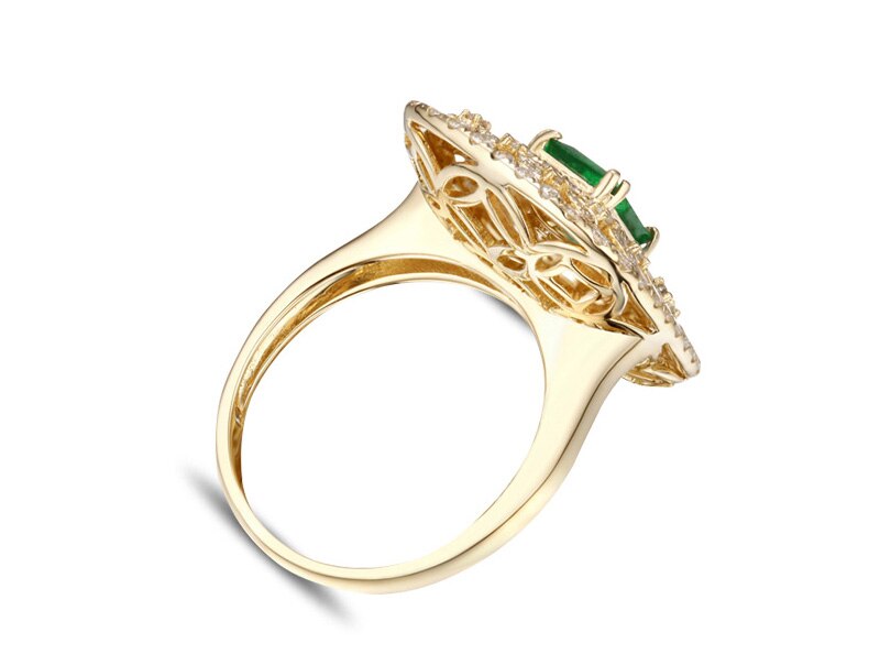 14K Gold Emerald and Diamond Ring for Her