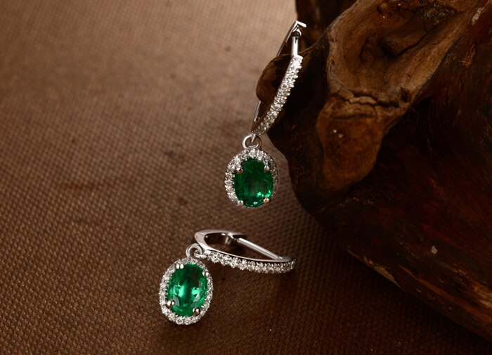 14K White Gold Emerald Diamond Engagement Earrings for Women