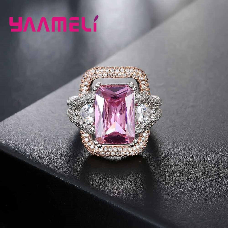 925 Sterling Silver Pink CZ Ring for Women