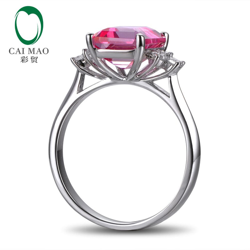 14K White Gold 2.78ct Emerald Cut Pink Topaz and 0.28ct White Sapphire Engagement Ring for Her