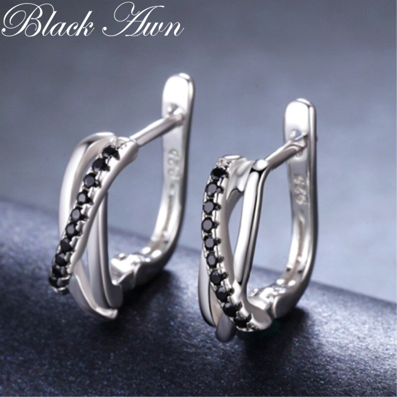 Genuine 925 Sterling Silver Black Spinel Stones Cute Stud Earrings