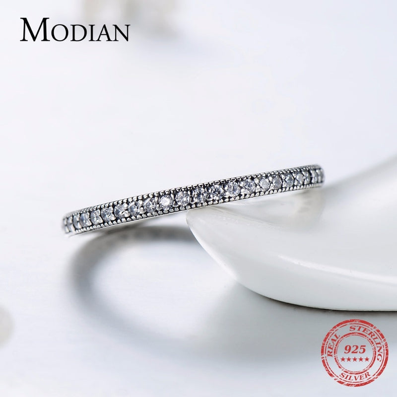 Modian Classic Authentic 925 Sterling Silver Clear CZ Ring