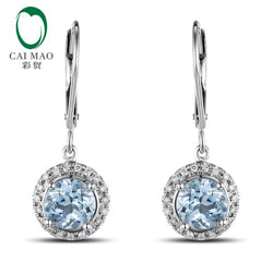 14kt White Gold Aquamarine Diamond Dangle Earrings for Women