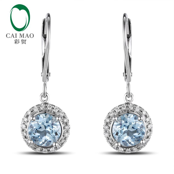 14kt White Gold Aquamarine Diamond Dangle Earrings for Women