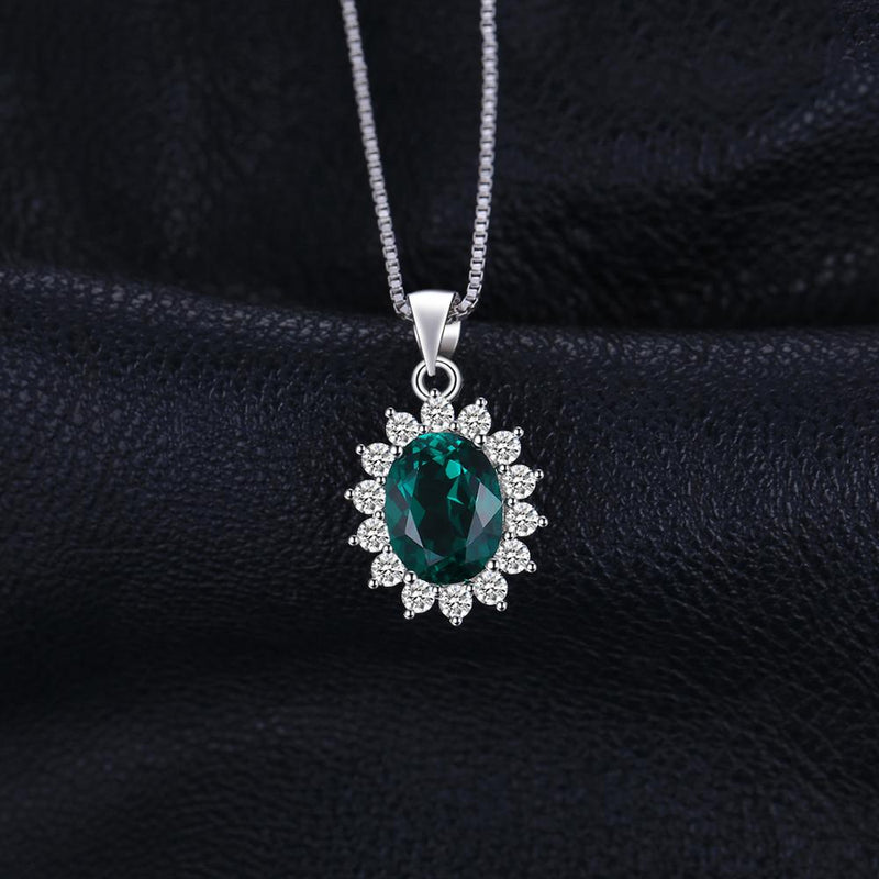 925 Sterling Silver Simulated Green Emerald Crown Pendant Necklace for Women