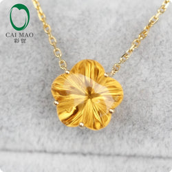 18kt Yellow Gold Citrine Necklace Pendant, 8.99ct, Flower Shape for Women