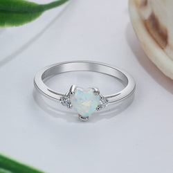 Classic 925 Sterling Silver Blue Pink White Opal Heart Ring