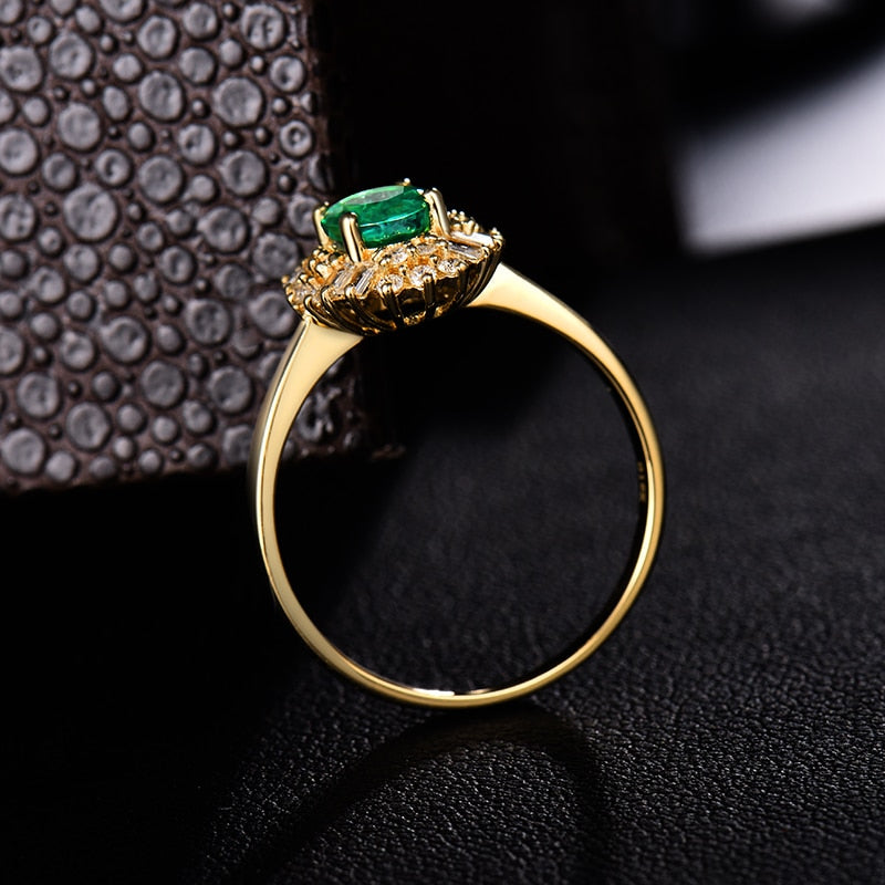 14K Yellow Gold 0.80ctw Emerald and Diamond Ring for Her