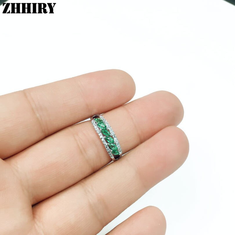 ZHHIRY Genuine 925 Sterling Silver Natural Emerald Ring