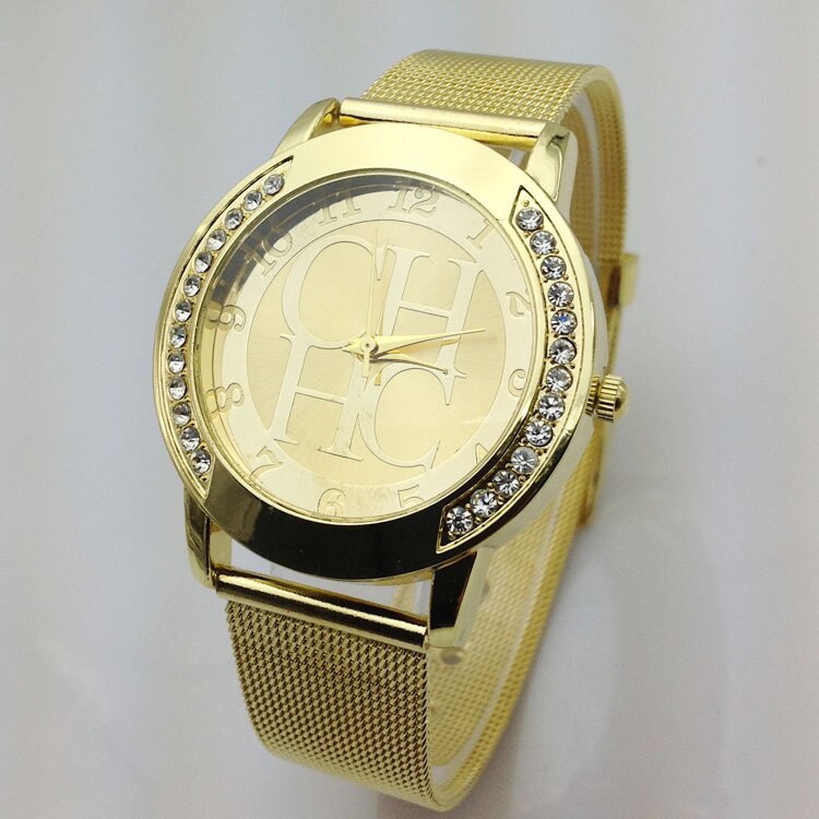 New Brand Gold Geneva Crystal Casual Quartz Watch Women Metal Mesh Stainless Steel Dress Watches Relogio Feminino Clock Hot Sale