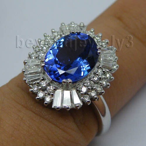 14K White Gold Tanzanite Oval 8x10mm Ring for Women