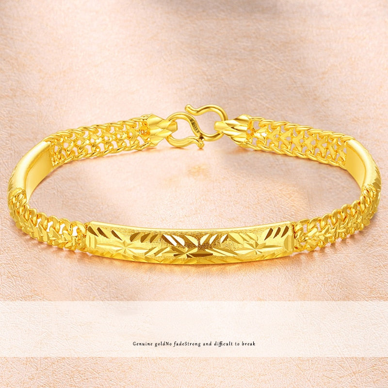 YLJC 24K Real 999 Pure Solid Gold Beautiful Romantic Bracelet