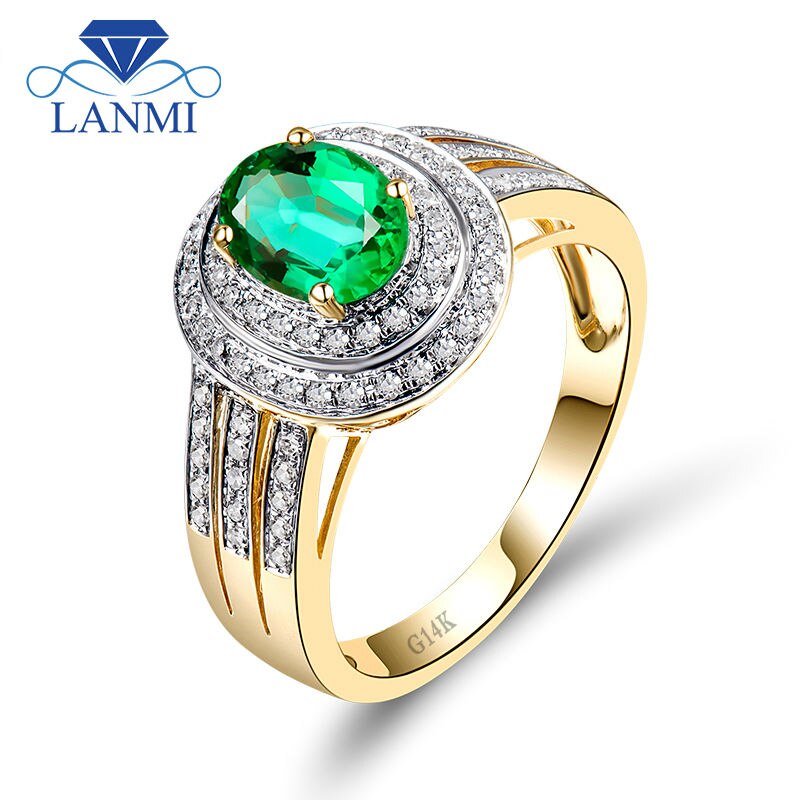 14kt Yellow Gold Emerald Oval 6x8mm 2.16ct Wedding Ring for Women