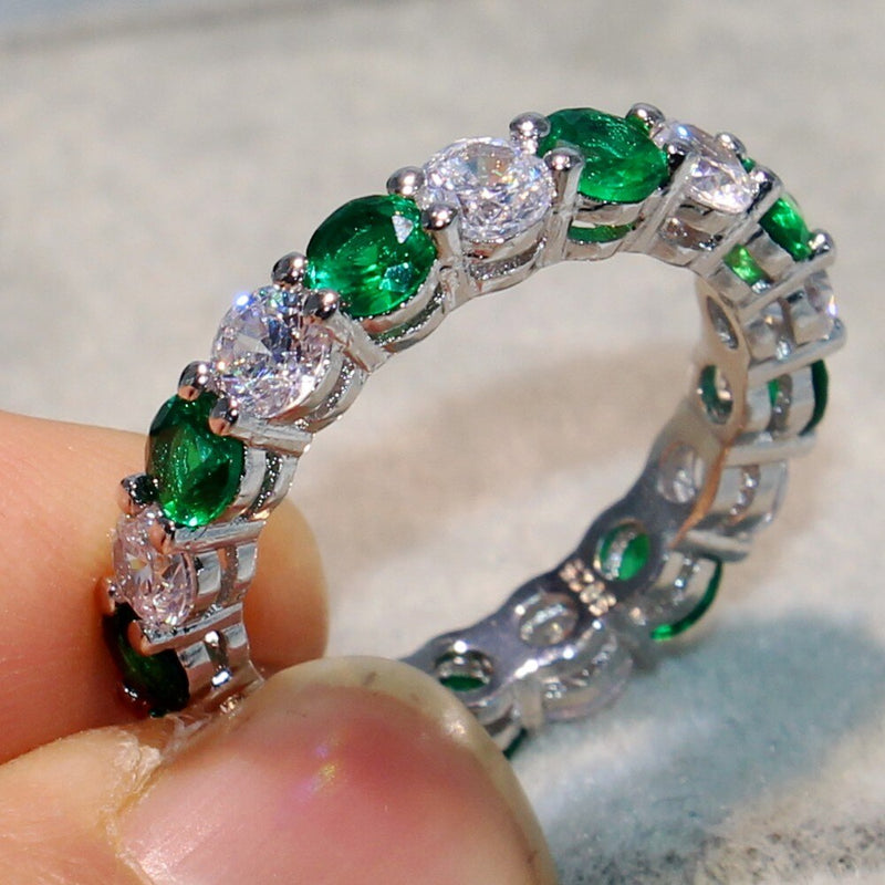 Brand New Luxury 925 Silver Green Zircon Rings For Women Fashion Engagement Female Ring Wedding Office Jewelry Mothers Gift