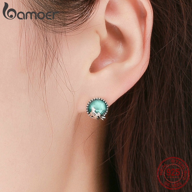 Sterling Silver Light Green CZ Stud Earrings for Women