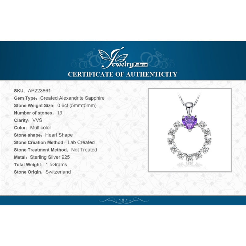 925 Sterling Silver Created Alexandrite & Sapphire Heart Pendant for Woman