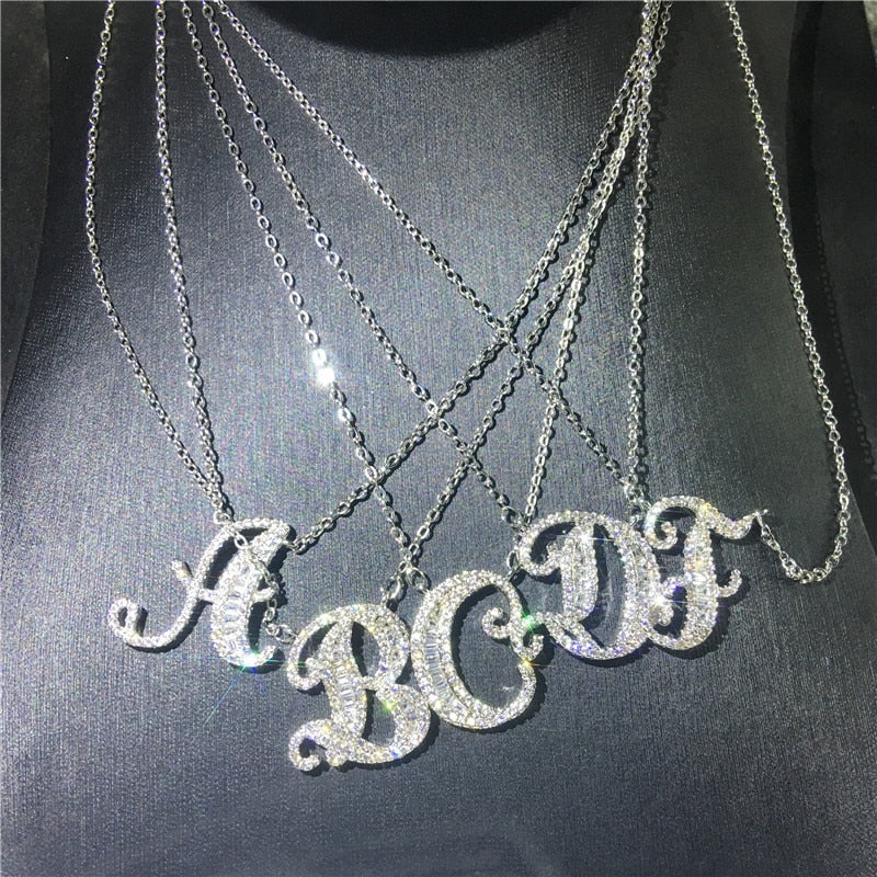 choucong Handmade 26 Alphabet Zircon Letters Pendant Necklace 925 Sterling Silver