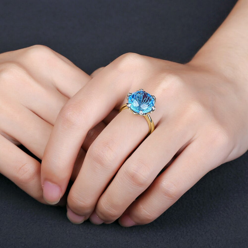 14kt Yellow White Gold 9.68ct Blue Topaz Engagement Ring