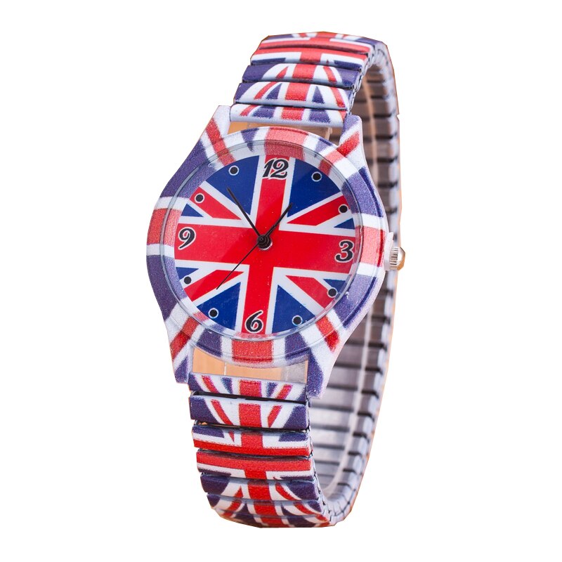 2016 New Luxury Fashion Watch Women Elastic Steel USA Britain Flag Casual Wristwatch Lady Elegant Quartz Clock Relogio Feminino