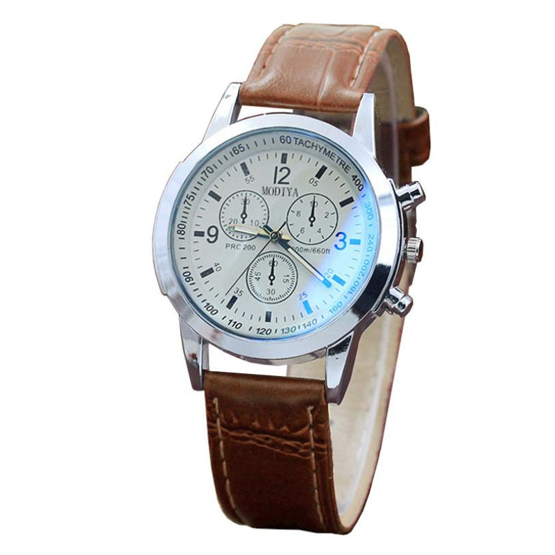 The Latest Mens Watches Fashion Sports Watch Mens Analog Movement Quartz Watch MODIYA Blue Glass Three-eye Gift Watch Clock#F