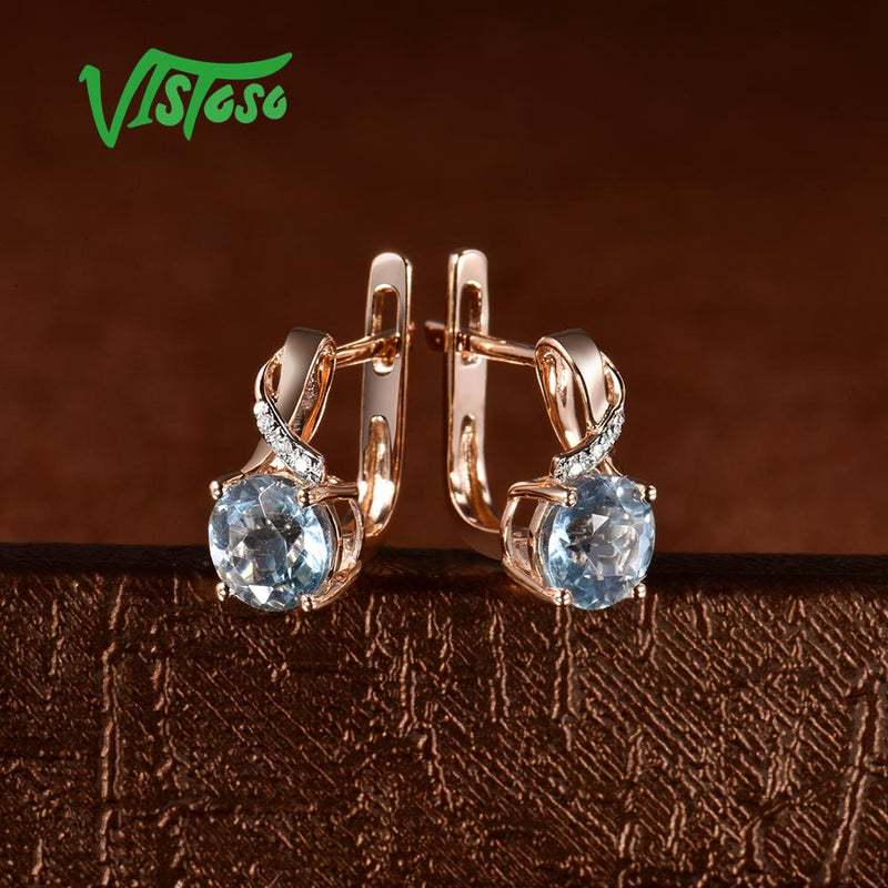 Rose Gold Blue Topaz and Diamond Jewelry Set for Women