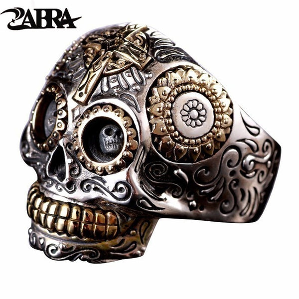 ZABRA Luxury 925 Sterling Silver Vintage Gothic Punk Rock Cross Skull Ring