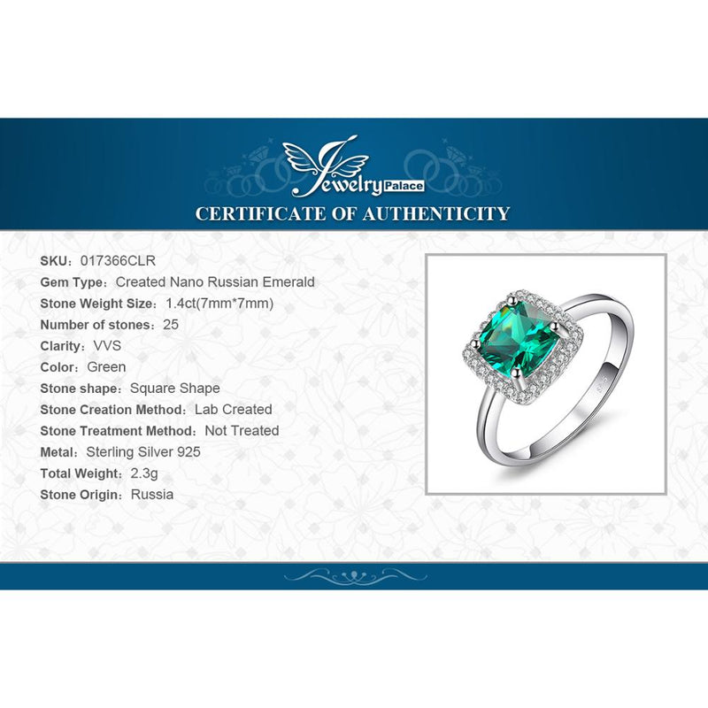 925 Silver Simulated Nano Emerald Halo Engagement Ring for Women