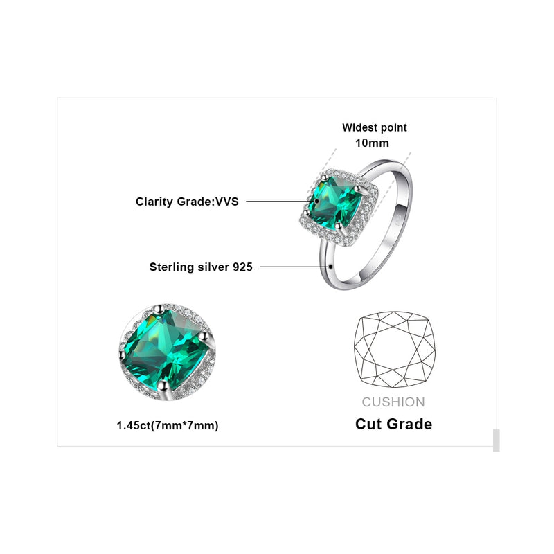 925 Silver Simulated Nano Emerald Halo Engagement Ring for Women