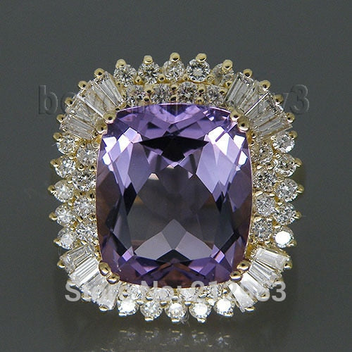 14K Yellow Gold Amethyst & Diamond Ring for Women