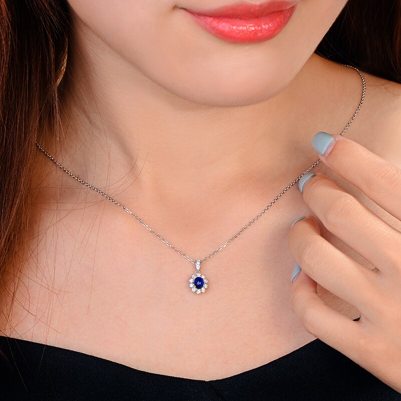 14kt White Gold Blue Sapphire Halo Pendant for Women