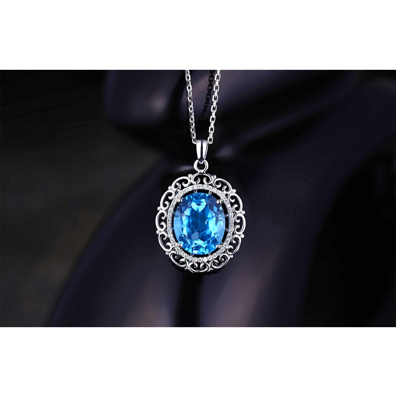 White Gold 6.29ct Swiss Blue Topaz Diamond Pendant for Women