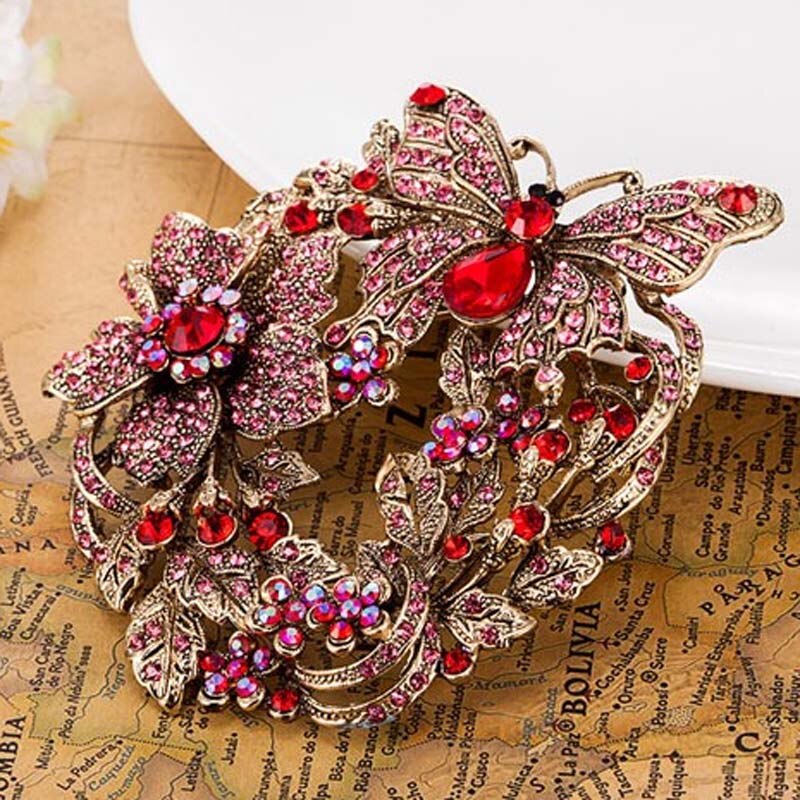 Silver Big Crystal Butterfly Brooch For Women