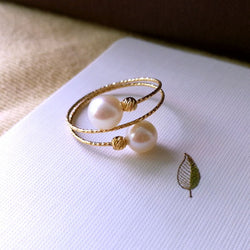 Sinya Au750 18K Gold Natural Freshwater Pearls Elastic Ring